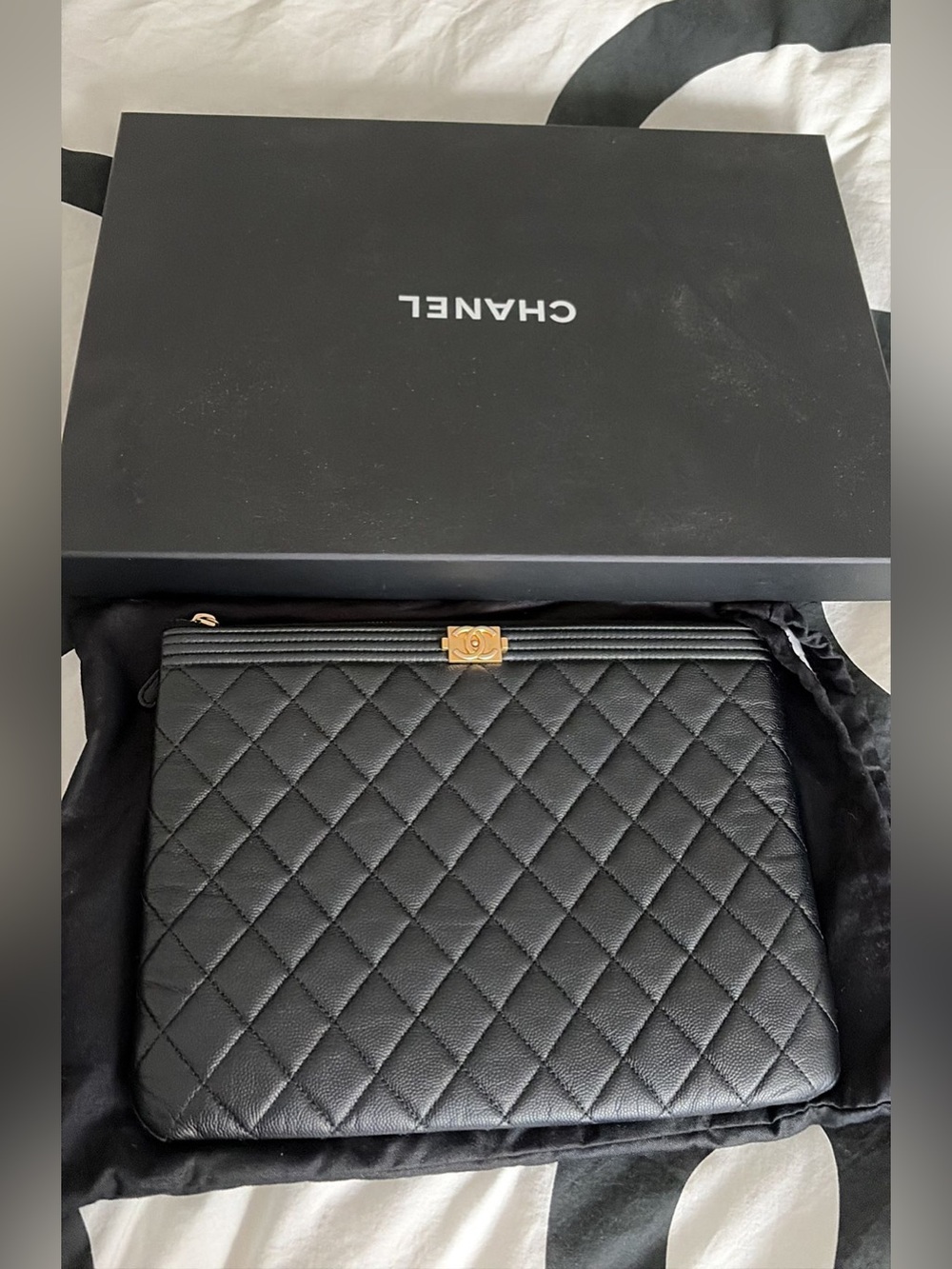 CHANEL Le Boy Black Caviar O Pouch